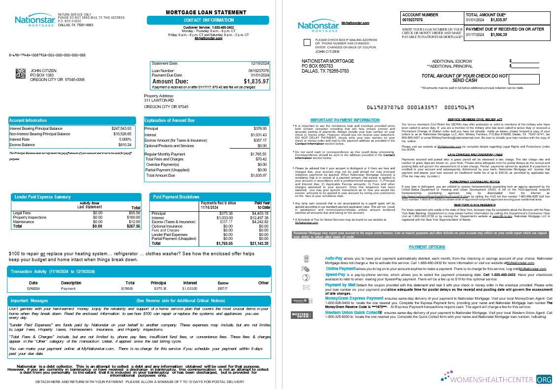 Download USA Texas Nationstar Mortgage LLC mortgage loan statement, 8 pages scr Photoshop template